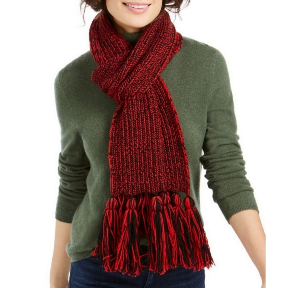 CALVIN KLEIN Chunky Knit Red & Black Scarf